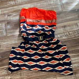 Marc By Marc Jacobs Navy and Red Geometric Belted Dress